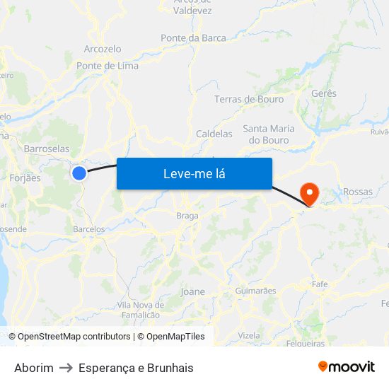 Aborim to Esperança e Brunhais map