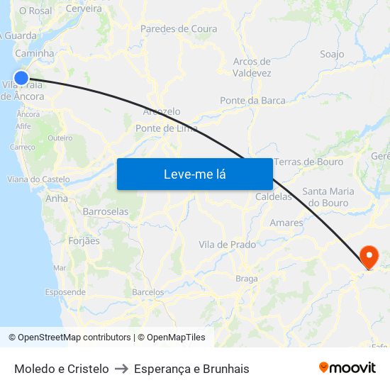Moledo e Cristelo to Esperança e Brunhais map