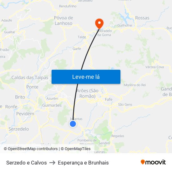Serzedo e Calvos to Esperança e Brunhais map