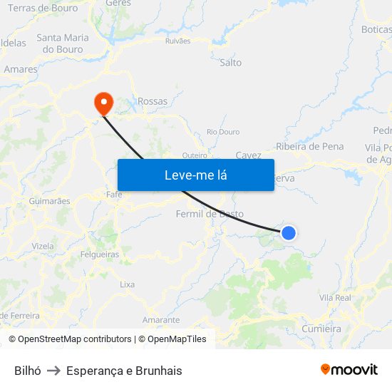 Bilhó to Esperança e Brunhais map