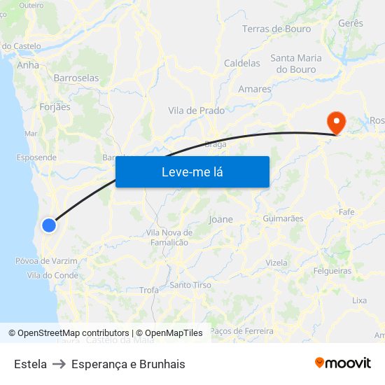 Estela to Esperança e Brunhais map