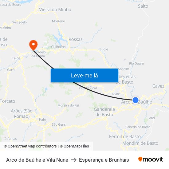 Arco de Baúlhe e Vila Nune to Esperança e Brunhais map