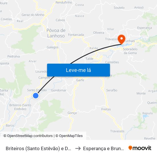 Briteiros (Santo Estêvão) e Donim to Esperança e Brunhais map