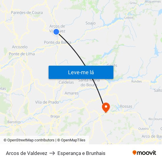 Arcos de Valdevez to Esperança e Brunhais map