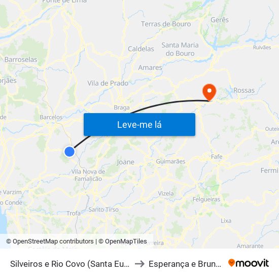 Silveiros e Rio Covo (Santa Eulália) to Esperança e Brunhais map
