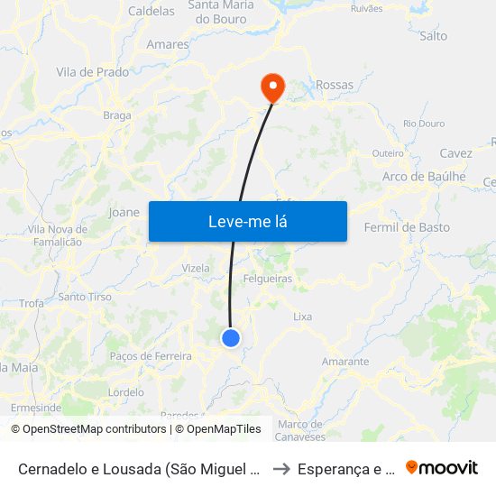 Cernadelo e Lousada (São Miguel e Santa Margarida) to Esperança e Brunhais map