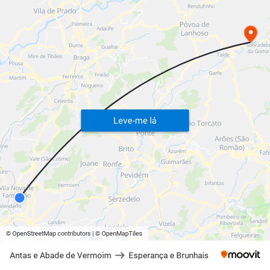 Antas e Abade de Vermoim to Esperança e Brunhais map