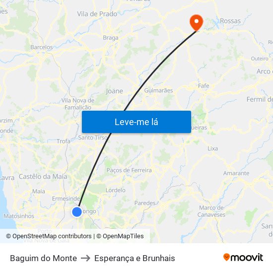 Baguim do Monte to Esperança e Brunhais map