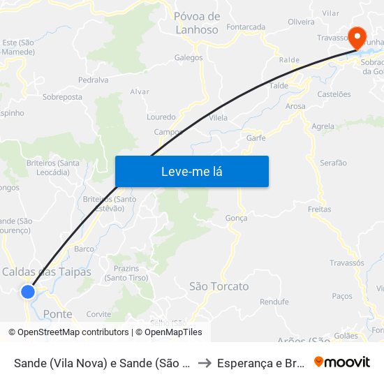 Sande (Vila Nova) e Sande (São Clemente) to Esperança e Brunhais map