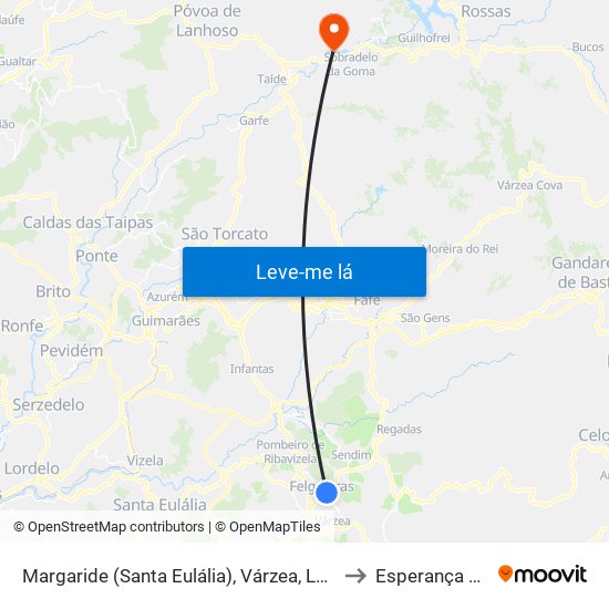 Margaride (Santa Eulália), Várzea, Lagares, Varziela e Moure to Esperança e Brunhais map