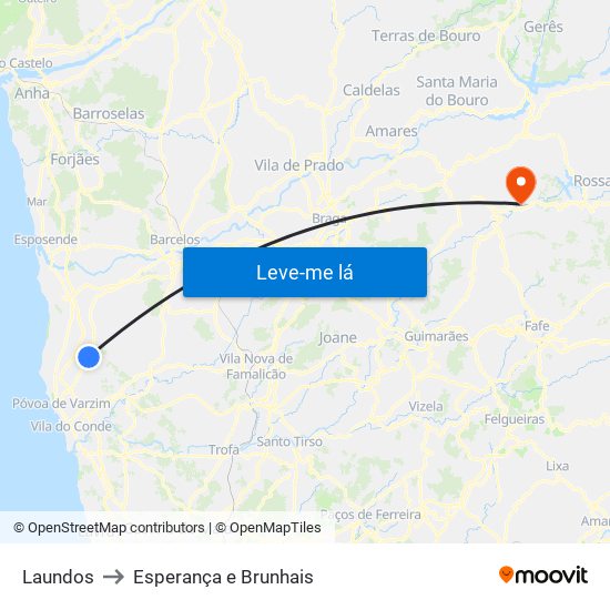 Laundos to Esperança e Brunhais map
