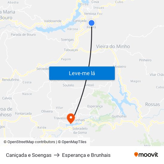 Caniçada e Soengas to Esperança e Brunhais map