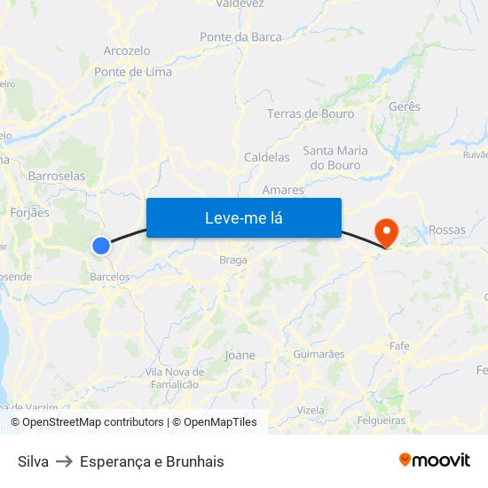 Silva to Esperança e Brunhais map