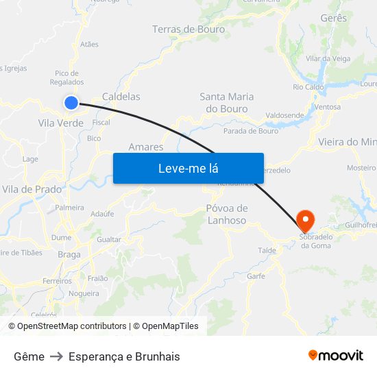 Gême to Esperança e Brunhais map