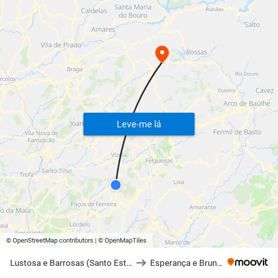 Lustosa e Barrosas (Santo Estêvão) to Esperança e Brunhais map