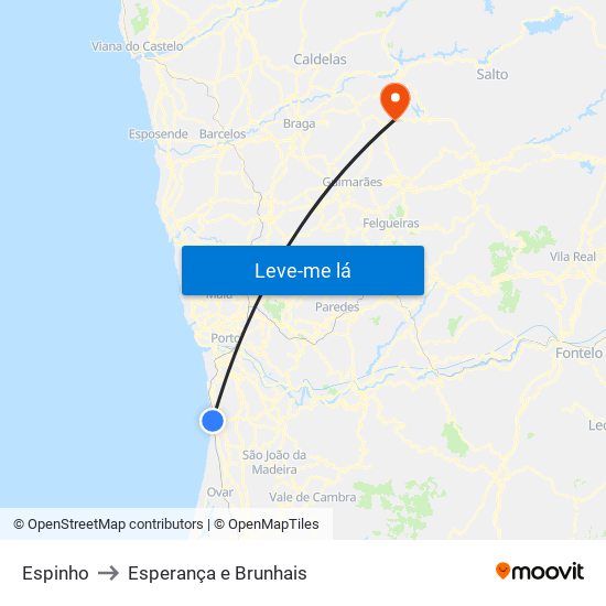 Espinho to Esperança e Brunhais map