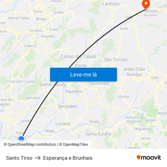 Santo Tirso to Esperança e Brunhais map