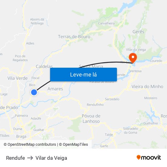 Rendufe to Vilar da Veiga map
