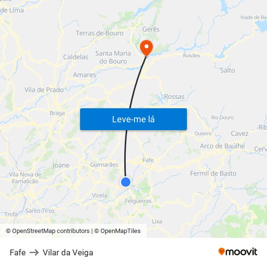 Fafe to Vilar da Veiga map