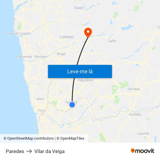 Paredes to Vilar da Veiga map