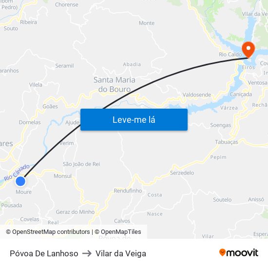 Póvoa De Lanhoso to Vilar da Veiga map