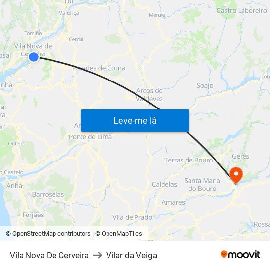 Vila Nova De Cerveira to Vilar da Veiga map