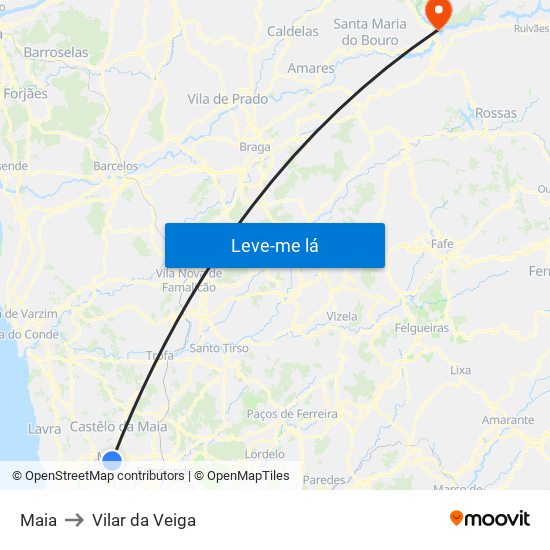 Maia to Vilar da Veiga map