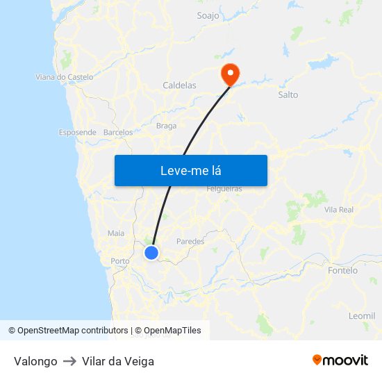 Valongo to Vilar da Veiga map