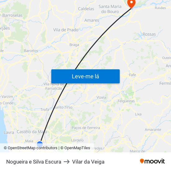 Nogueira e Silva Escura to Vilar da Veiga map