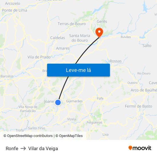 Ronfe to Vilar da Veiga map