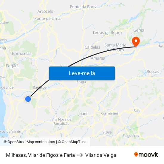 Milhazes, Vilar de Figos e Faria to Vilar da Veiga map