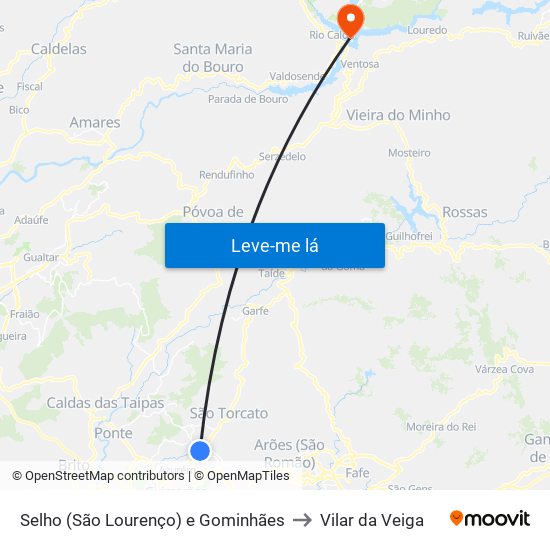 Selho (São Lourenço) e Gominhães to Vilar da Veiga map