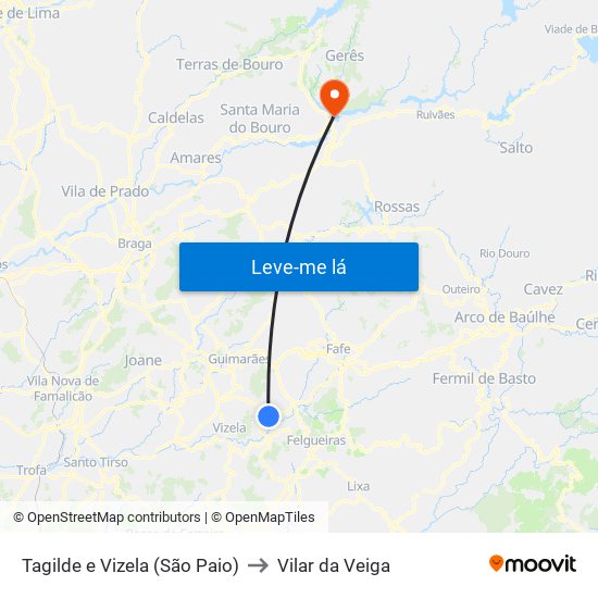 Tagilde e Vizela (São Paio) to Vilar da Veiga map