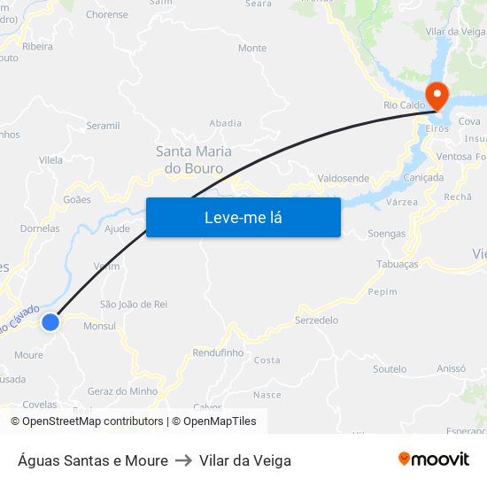 Águas Santas e Moure to Vilar da Veiga map