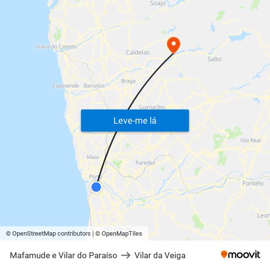 Mafamude e Vilar do Paraíso to Vilar da Veiga map