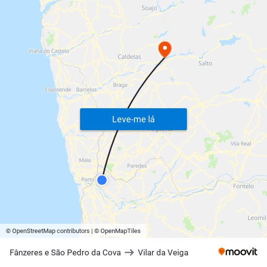 Fânzeres e São Pedro da Cova to Vilar da Veiga map