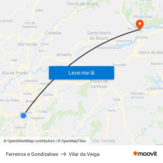 Ferreiros e Gondizalves to Vilar da Veiga map