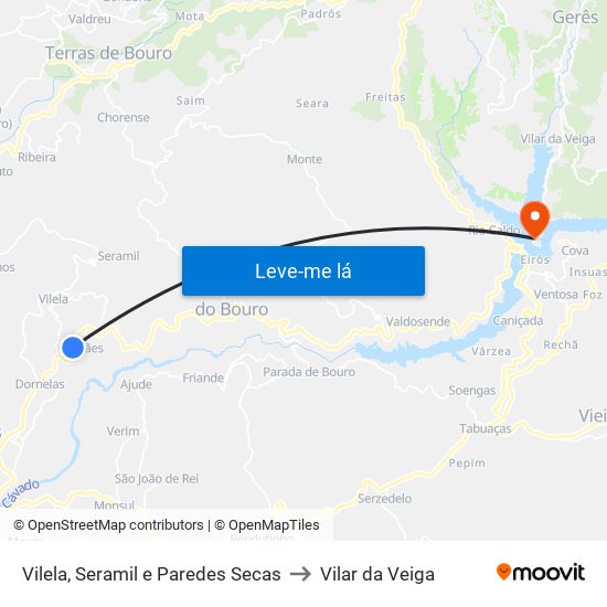 Vilela, Seramil e Paredes Secas to Vilar da Veiga map