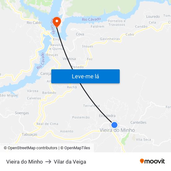 Vieira do Minho to Vilar da Veiga map