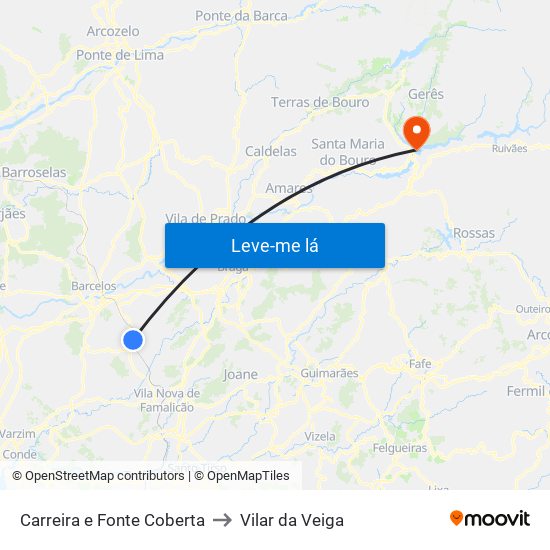 Carreira e Fonte Coberta to Vilar da Veiga map