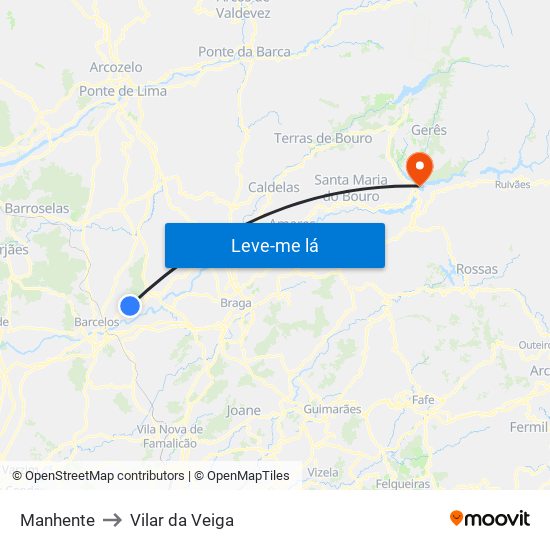 Manhente to Vilar da Veiga map
