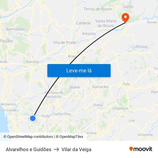 Alvarelhos e Guidões to Vilar da Veiga map