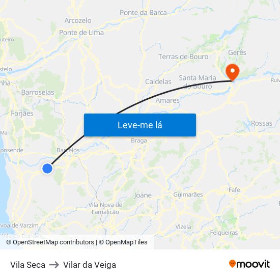 Vila Seca to Vilar da Veiga map