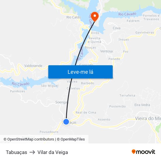 Tabuaças to Vilar da Veiga map