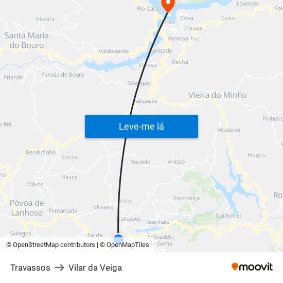 Travassos to Vilar da Veiga map