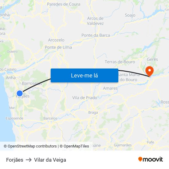 Forjães to Vilar da Veiga map