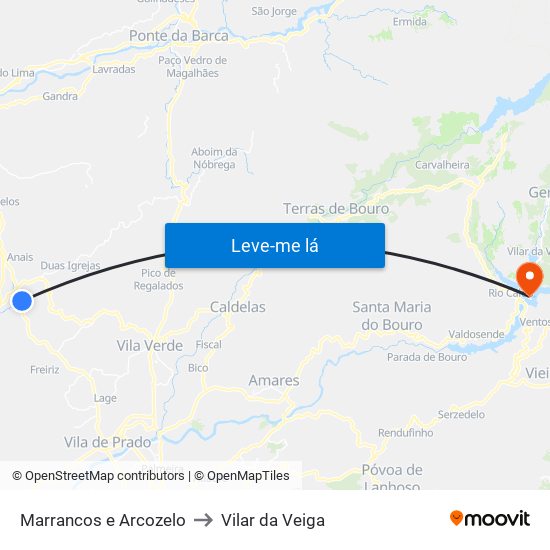 Marrancos e Arcozelo to Vilar da Veiga map