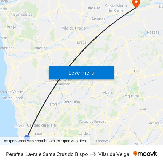 Perafita, Lavra e Santa Cruz do Bispo to Vilar da Veiga map