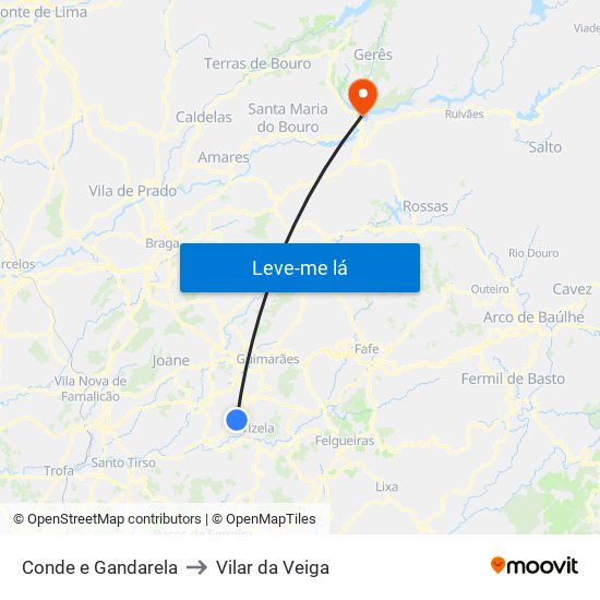 Conde e Gandarela to Vilar da Veiga map