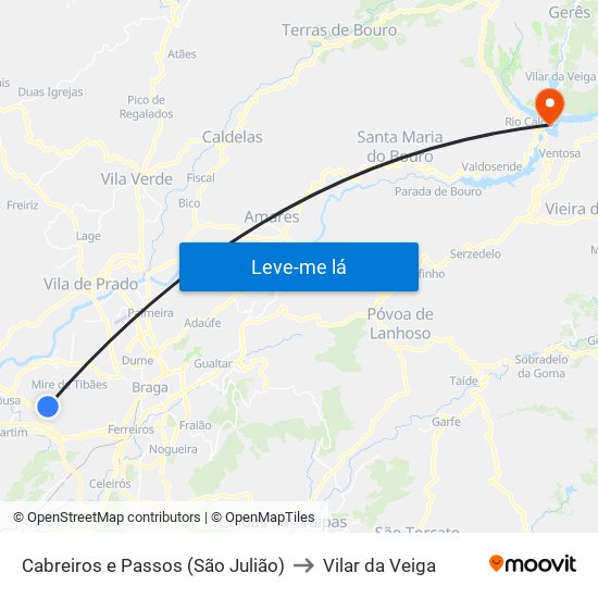 Cabreiros e Passos (São Julião) to Vilar da Veiga map